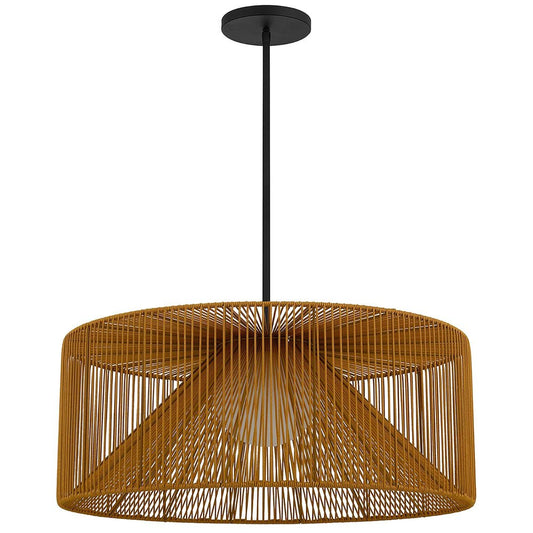 Natural And Black Rattan And Metal LED Dimmable Outdoor Hanging Pendent Light HomeRoots