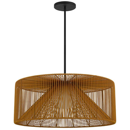 Natural And Black Rattan And Metal LED Dimmable Outdoor Hanging Pendent Light HomeRoots