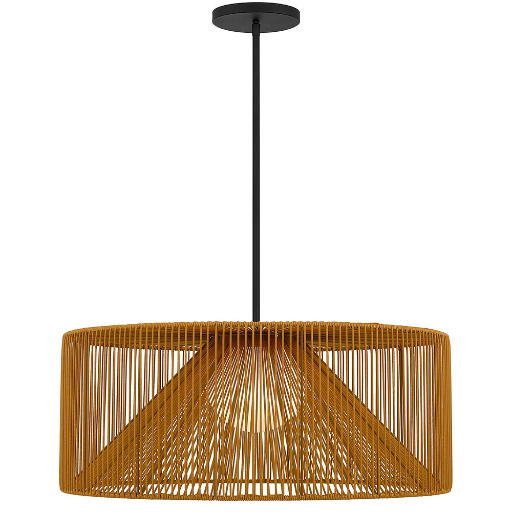 Natural And Black Rattan And Metal LED Dimmable Outdoor Hanging Pendent Light HomeRoots