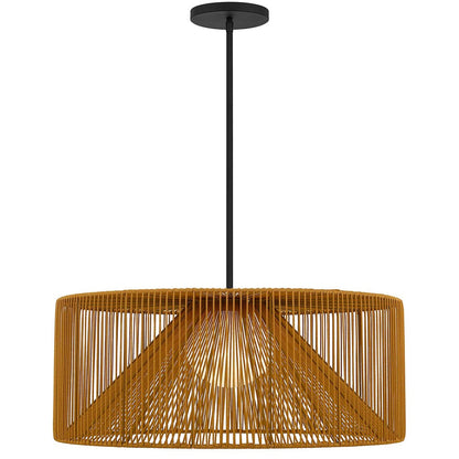 Natural And Black Rattan And Metal LED Dimmable Outdoor Hanging Pendent Light HomeRoots
