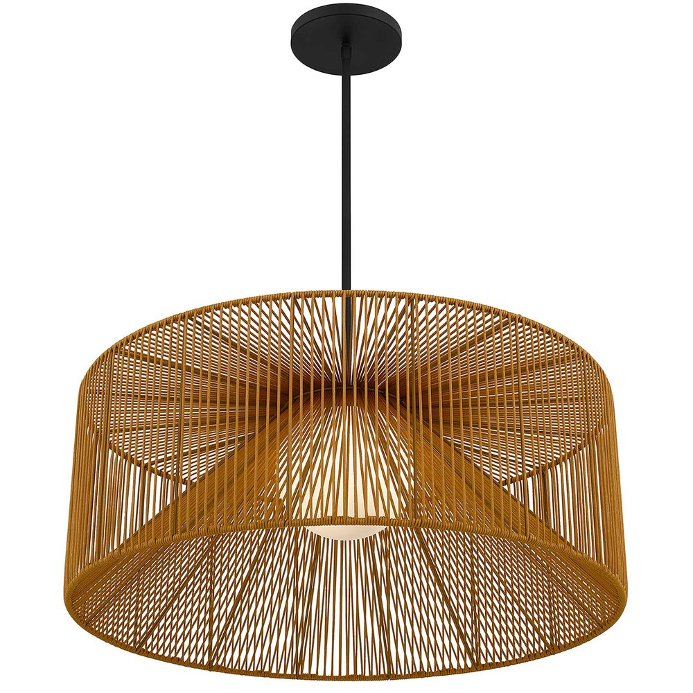 Natural And Black Rattan And Metal LED Dimmable Outdoor Hanging Pendent Light HomeRoots