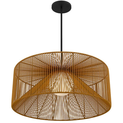 Natural And Black Rattan And Metal LED Dimmable Outdoor Hanging Pendent Light HomeRoots