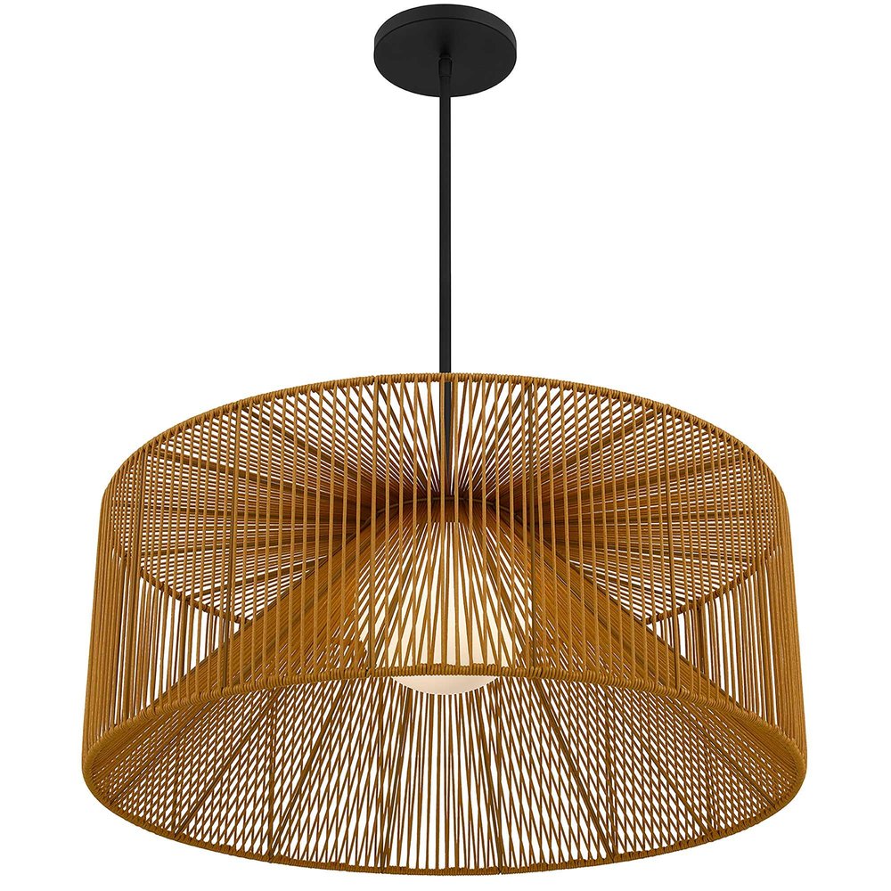 Natural And Black Rattan And Metal LED Dimmable Outdoor Hanging Pendent Light HomeRoots