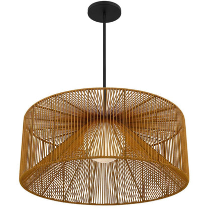 Natural And Black Rattan And Metal LED Dimmable Outdoor Hanging Pendent Light HomeRoots