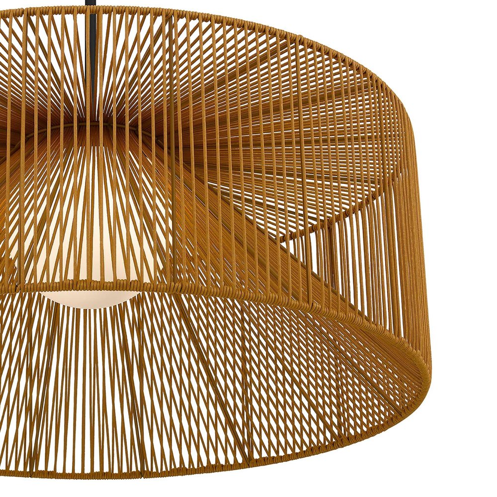 Natural And Black Rattan And Metal LED Dimmable Outdoor Hanging Pendent Light HomeRoots