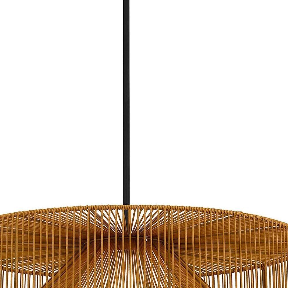Natural And Black Rattan And Metal LED Dimmable Outdoor Hanging Pendent Light HomeRoots