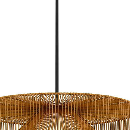 Natural And Black Rattan And Metal LED Dimmable Outdoor Hanging Pendent Light HomeRoots