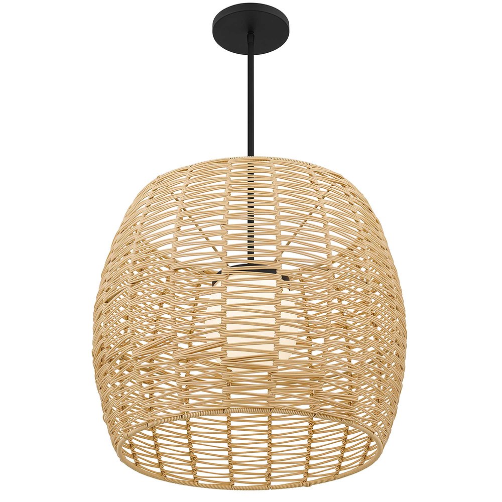 Natural And Black Rattan And Metal LED Dimmable Barrel Outdoor Hanging Pendent Light HomeRoots