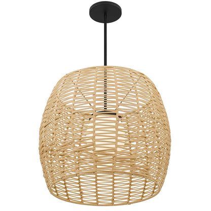 Natural And Black Rattan And Metal LED Dimmable Barrel Outdoor Hanging Pendent Light HomeRoots