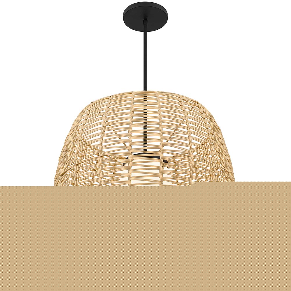 Natural And Black Rattan And Metal LED Dimmable Barrel Outdoor Hanging Pendent Light HomeRoots