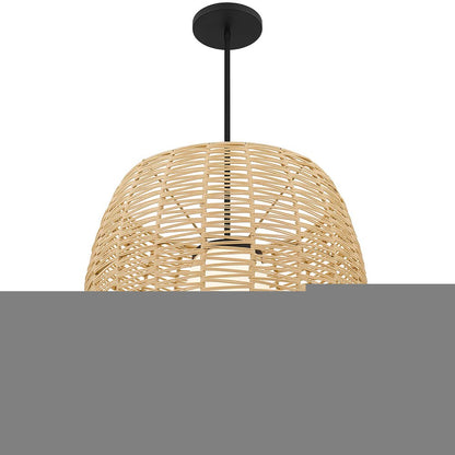 Natural And Black Rattan And Metal LED Dimmable Barrel Outdoor Hanging Pendent Light HomeRoots
