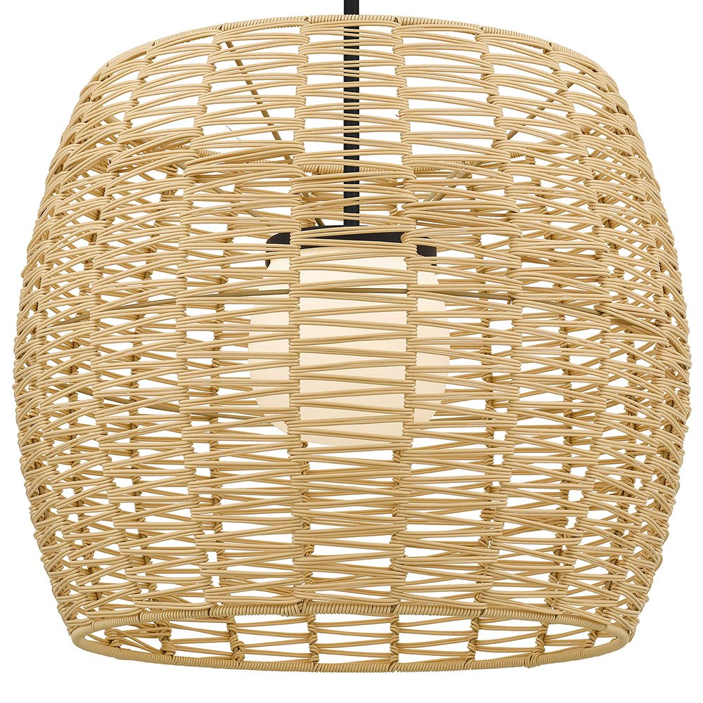 Natural And Black Rattan And Metal LED Dimmable Barrel Outdoor Hanging Pendent Light HomeRoots