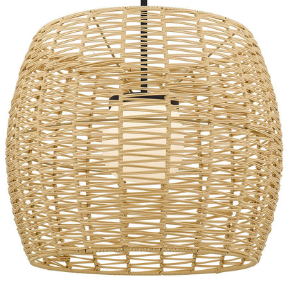 Natural And Black Rattan And Metal LED Dimmable Barrel Outdoor Hanging Pendent Light HomeRoots