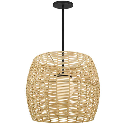 Natural And Black Rattan And Metal LED Dimmable Barrel Outdoor Hanging Pendent Light HomeRoots