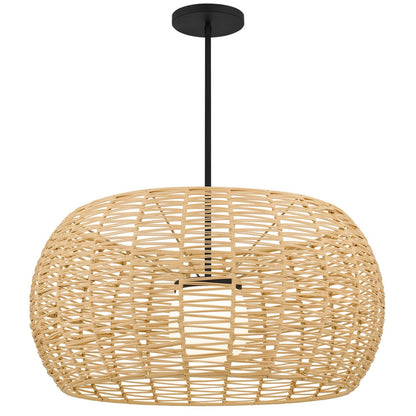 Natural And Black Rattan And Metal LED Dimmable Outdoor Hanging Pendent Light HomeRoots