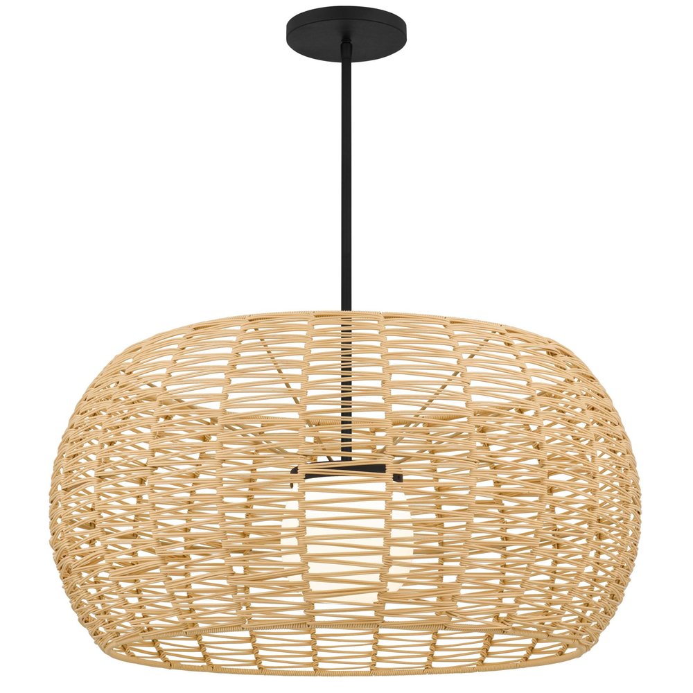 Natural And Black Rattan And Metal LED Dimmable Outdoor Hanging Pendent Light HomeRoots