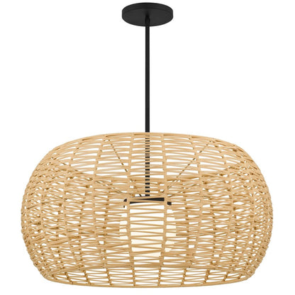 Natural And Black Rattan And Metal LED Dimmable Outdoor Hanging Pendent Light HomeRoots