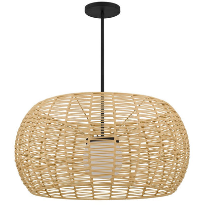 Natural And Black Rattan And Metal LED Dimmable Outdoor Hanging Pendent Light HomeRoots