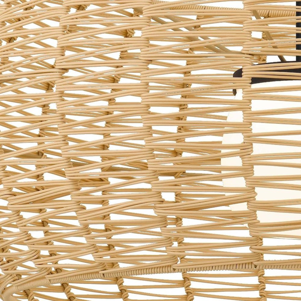 Natural And Black Rattan And Metal LED Dimmable Outdoor Hanging Pendent Light HomeRoots