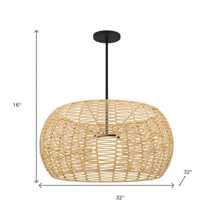 Natural And Black Rattan And Metal LED Dimmable Outdoor Hanging Pendent Light HomeRoots
