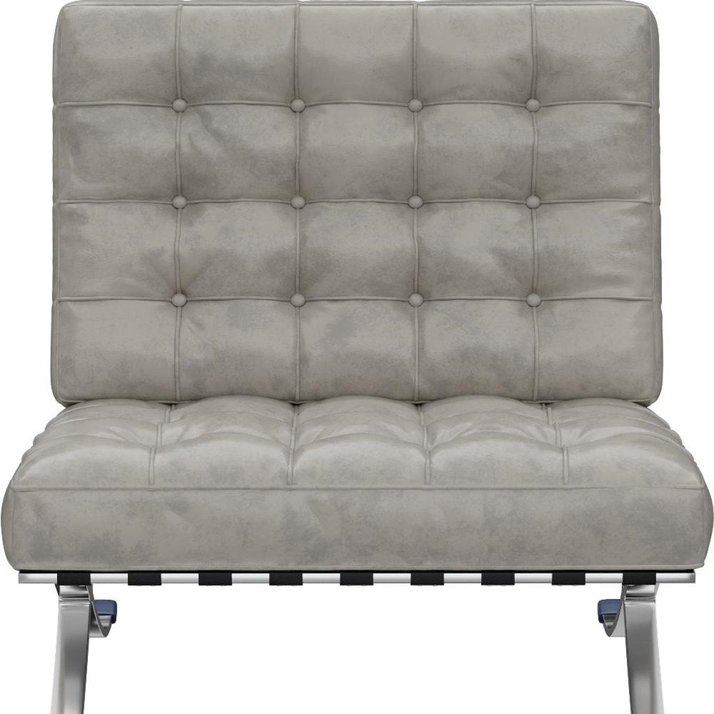 30" Gray and Silver Tufted Faux Leather and Stainless Steel Folding Lounge Chair HomeRoots