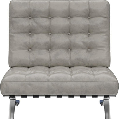 30" Gray and Silver Tufted Faux Leather and Stainless Steel Folding Lounge Chair HomeRoots