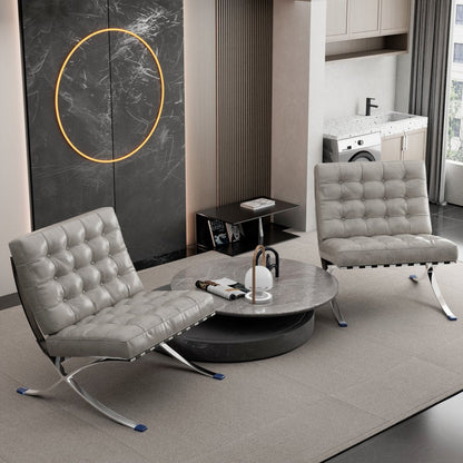 30" Gray and Silver Tufted Faux Leather and Stainless Steel Folding Lounge Chair HomeRoots