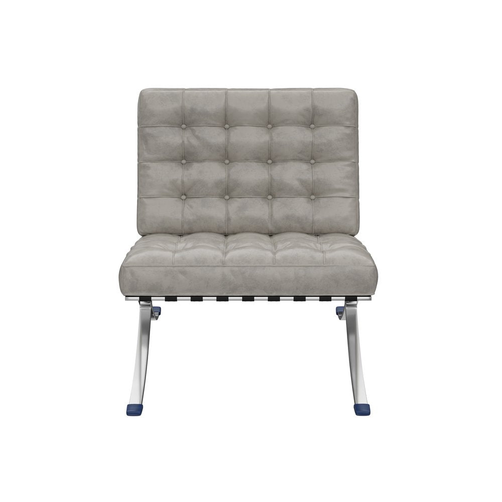 30" Gray and Silver Tufted Faux Leather and Stainless Steel Folding Lounge Chair HomeRoots
