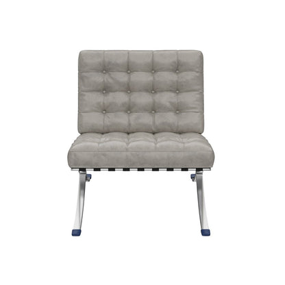 30" Gray and Silver Tufted Faux Leather and Stainless Steel Folding Lounge Chair HomeRoots