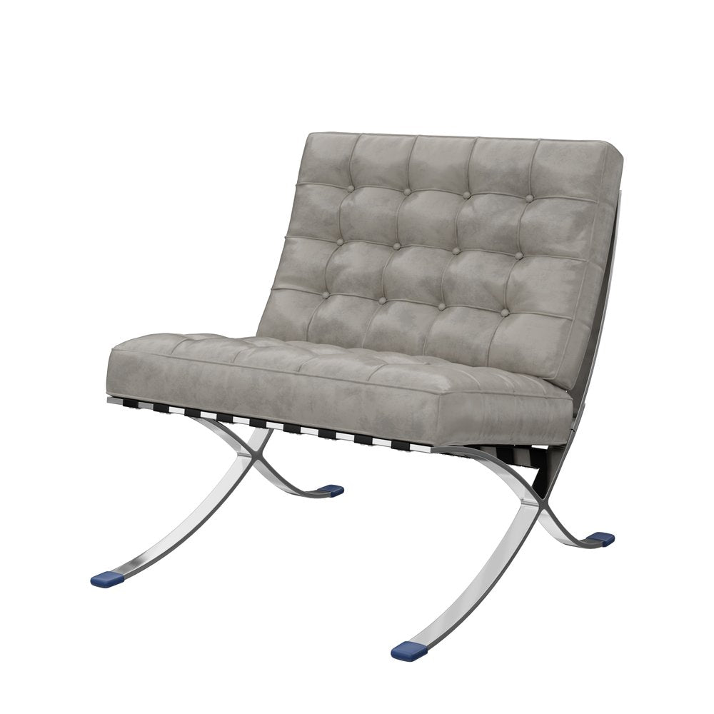 30" Gray and Silver Tufted Faux Leather and Stainless Steel Folding Lounge Chair HomeRoots