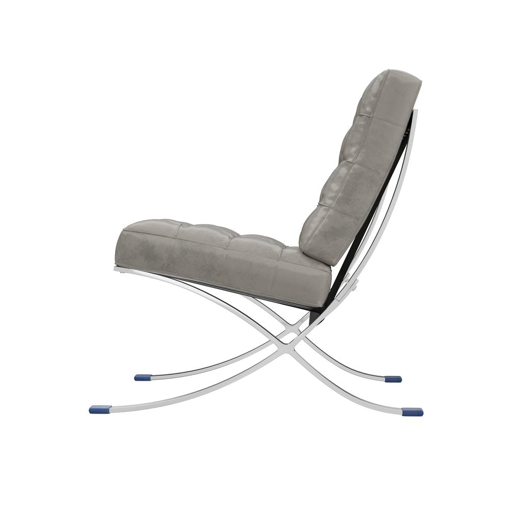 30" Gray and Silver Tufted Faux Leather and Stainless Steel Folding Lounge Chair HomeRoots