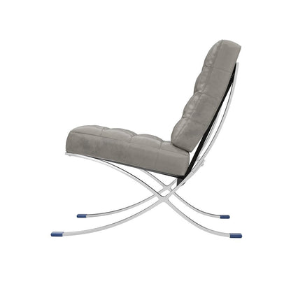 30" Gray and Silver Tufted Faux Leather and Stainless Steel Folding Lounge Chair HomeRoots