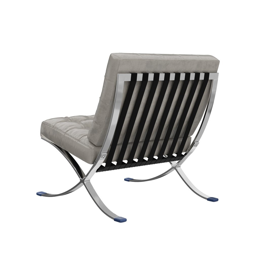 30" Gray and Silver Tufted Faux Leather and Stainless Steel Folding Lounge Chair HomeRoots