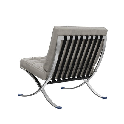 30" Gray and Silver Tufted Faux Leather and Stainless Steel Folding Lounge Chair HomeRoots