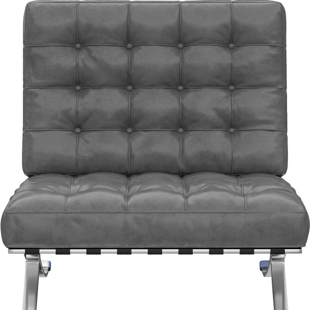 30" Dark Gray and Silver Faux Leather and Stainless Steel Folding Lounge Chair HomeRoots