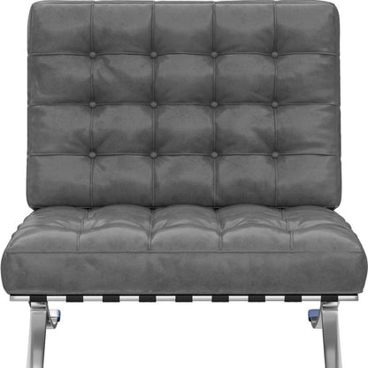 30" Dark Gray and Silver Faux Leather and Stainless Steel Folding Lounge Chair HomeRoots