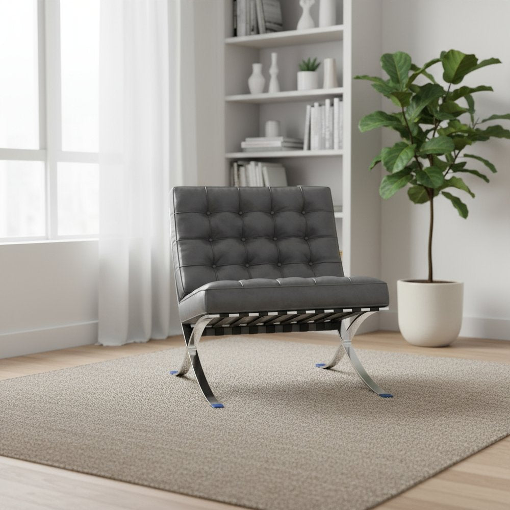 30" Dark Gray and Silver Faux Leather and Stainless Steel Folding Lounge Chair HomeRoots