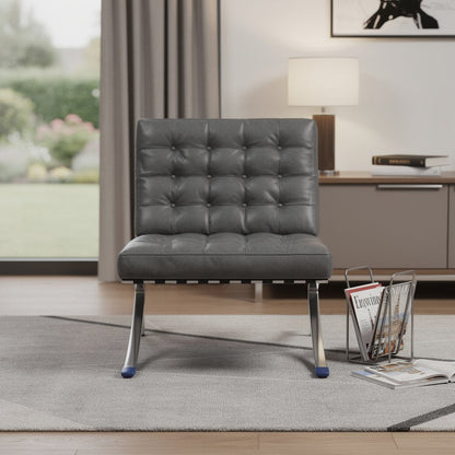30" Dark Gray and Silver Faux Leather and Stainless Steel Folding Lounge Chair HomeRoots