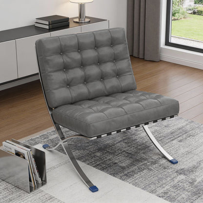 30" Dark Gray and Silver Faux Leather and Stainless Steel Folding Lounge Chair HomeRoots