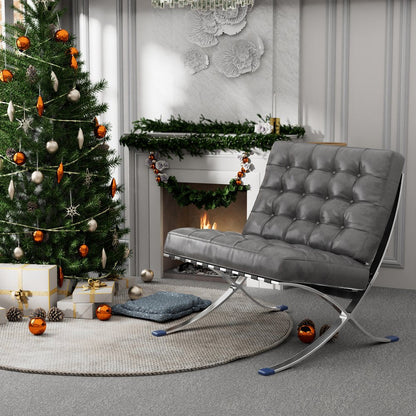 30" Dark Gray and Silver Faux Leather and Stainless Steel Folding Lounge Chair HomeRoots