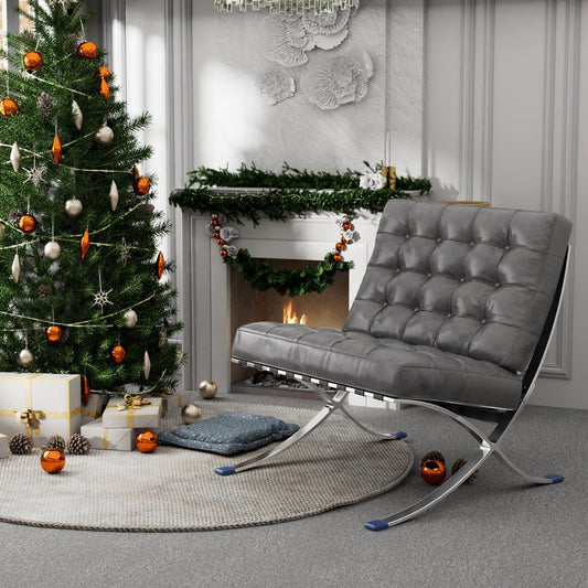 30" Dark Gray and Silver Faux Leather and Stainless Steel Folding Lounge Chair HomeRoots