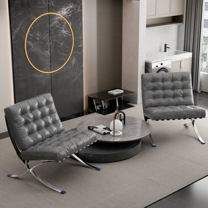 30" Dark Gray and Silver Faux Leather and Stainless Steel Folding Lounge Chair HomeRoots