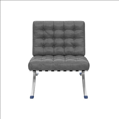 30" Dark Gray and Silver Faux Leather and Stainless Steel Folding Lounge Chair HomeRoots