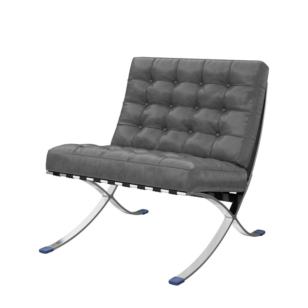 30" Dark Gray and Silver Faux Leather and Stainless Steel Folding Lounge Chair HomeRoots