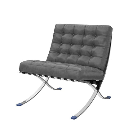 30" Dark Gray and Silver Faux Leather and Stainless Steel Folding Lounge Chair HomeRoots