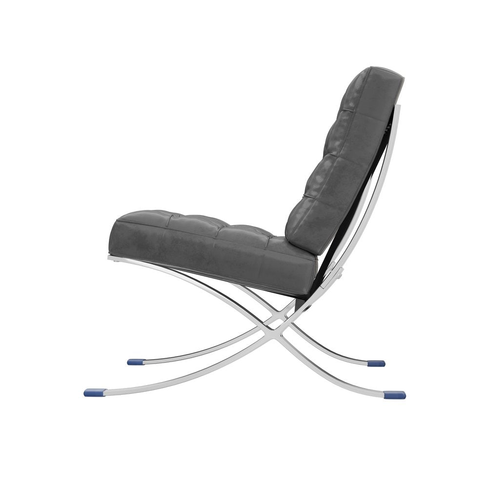 30" Dark Gray and Silver Faux Leather and Stainless Steel Folding Lounge Chair HomeRoots
