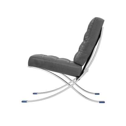 30" Dark Gray and Silver Faux Leather and Stainless Steel Folding Lounge Chair HomeRoots