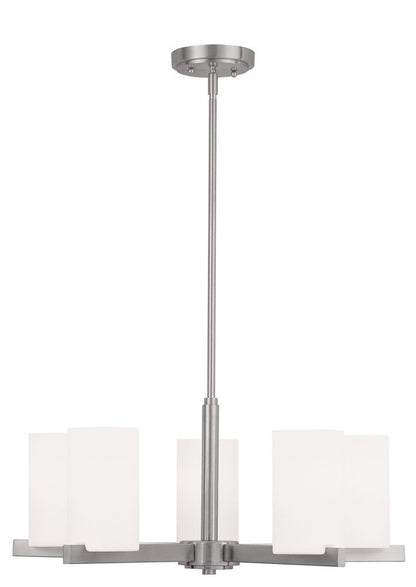Nickel Five Light Metal Dimmable Chandelier With Shades HomeRoots