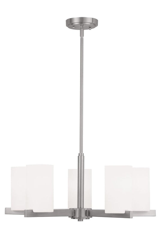 Nickel Five Light Metal Dimmable Chandelier With Shades HomeRoots