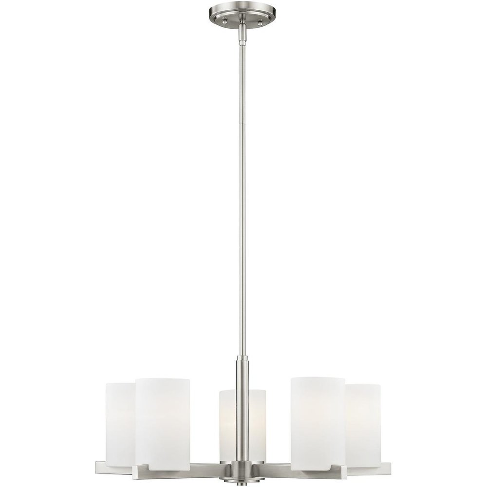 Nickel Five Light Metal Dimmable Chandelier With Shades HomeRoots